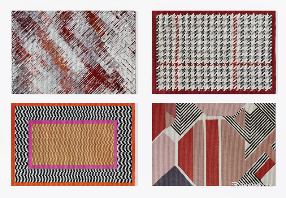 Modern Square Rugs With Geometric Houndstooth Striped And Colorful Patterns Design 3d model