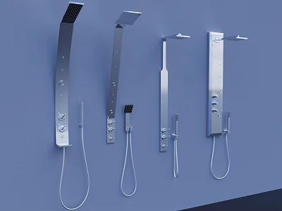 Modern Stainless Steel Shower Systems With Various Wall Mounted Designs And Handheld Sprays 3d model