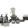 Stylish Bath And Daily Essentials With Fragrance Bottles Towels Candle And Flower Vase
