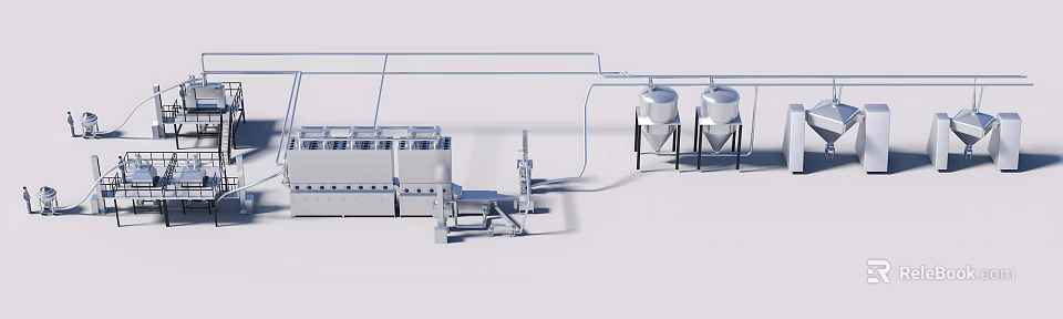 Industrial Production Line Machinery With Storage Tanks And Connecting Pipes 3d model 