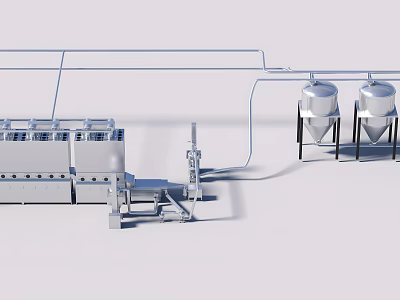 Industrial Production Line Machinery With Storage Tanks And Connecting Pipes 3d model