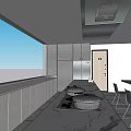 Modern Open Kitchen Interior With Cabinets Stove Range Hood And Large Window