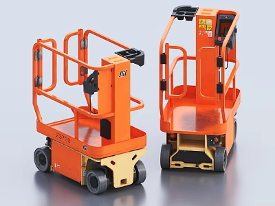JLG Orange Industrial Aerial Work Platforms With Guardrails Control Panels And Mobile Wheels 3d model