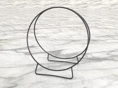 Black Metal Round Storage Shelf with Stable Base on Marble Background 3d model