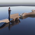 Modern Stylish Outdoor Chair With Wave Design On Wooden Waterfront Structure