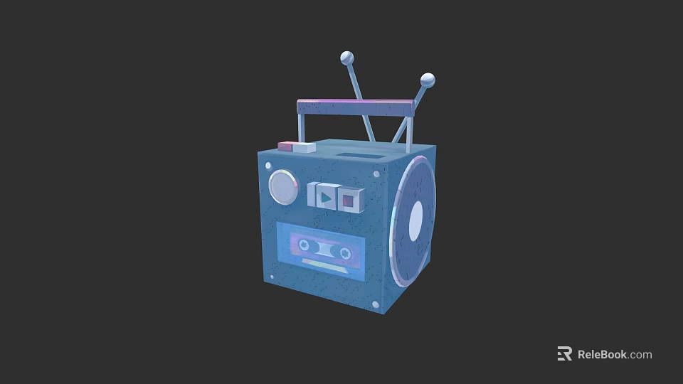 Classic Blue Portable Radio With Antenna Speaker And Control Buttons 3d model 