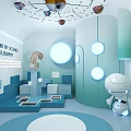 Modern Tech Inspired Interior With Robot Circular Lights And Philosophy Science Quote 3d model