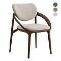 Modern Minimalist Dining Chair With Walnut Wood Frame Armrest And Beige Fabric Seat