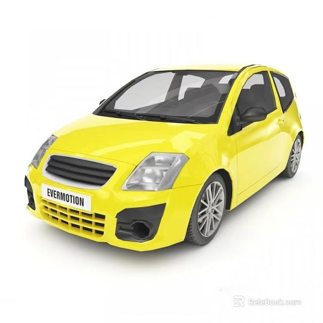 Yellow Evermotion Small Compact Hatchback Car With Modern Front Grille And Alloy Wheels 3d model 