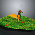 Modern game character playing guitar cello player playing piano 3d model