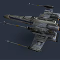 Futuristic Sci Fi Spaceship With Dark Metallic Body And Yellow Glowing Engines