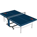 Portable Ping Pong Table Sports Equipment With Blue Tabletop Paddles And Ball On Wheels
