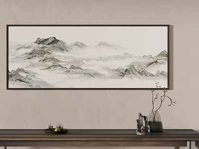 Traditional Chinese Ink Landscape Painting Wall Art For Interior Decor 3d model