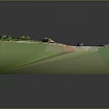3D Terrain Model with Green Grass Dirt Areas Path and Vehicle