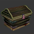 Wooden Treasure Chest With Metal Lock And Red Liquid Decorative Accents