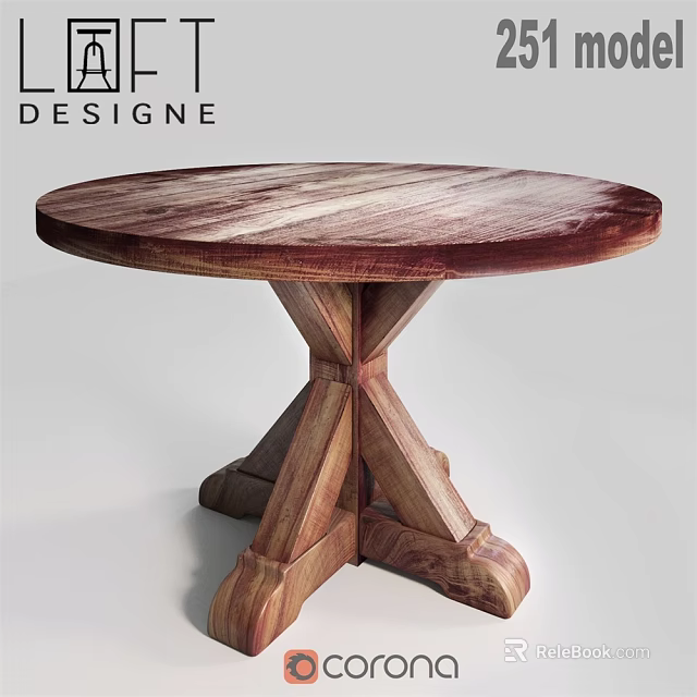 Round Solid Wood Dining Table Set With Cross Legs And Natural Grain Design 3d model 