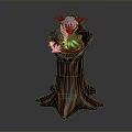 Game And Movie Fantasy Character With Green Hair Tree Like Outfit Holding Pink Flower