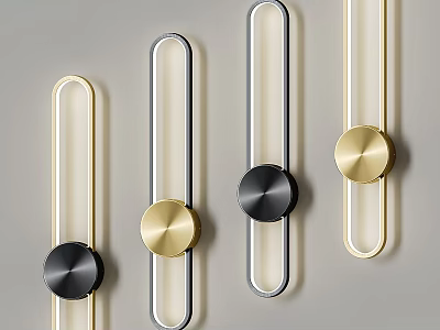 Sleek Modern Wall Lamps With Metal Strip Design And Round Black Brass Gold Bases 3d model