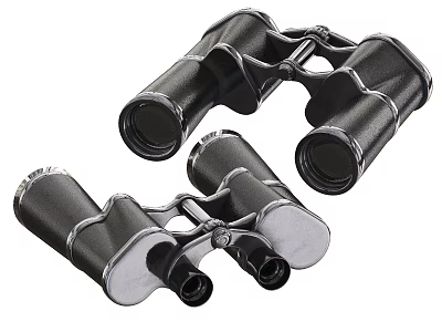 Classic Two Black Binoculars With Leather Cover And Metal Trim Design 3d model