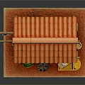Traditional Market Stall Building With Red Tiled Roof Hanging Containers And Arranged Produce