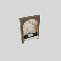 Modern Arched Backlit Vanity With Marble Backdrop Circular Mirror Wooden Frame And Golden Accents
