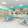 Modern Pharmacy Store Interior With Waiting Area Seats And Medicine Shelves