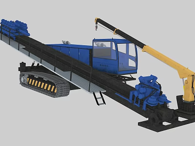 Blue Industrial Equipment With Tracked Chassis Conveyor Belt And Yellow Crane Arm 3d model