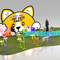 Pet Interaction Area at Joy Pets Party with Colorful Obstacles Dogs and Cat Paw Backdrop