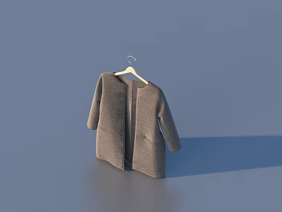 Gray Loose Fit Cardigan With Long Sleeves And Two Pockets Hanging On Hanger 3d model