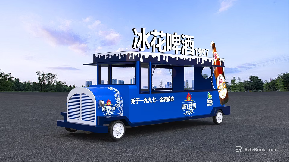 Blue Ice Flower Beer Truck With Large Bottle Decoration And Vintage Design 3d model 