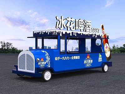 Blue Ice Flower Beer Truck With Large Bottle Decoration And Vintage Design 3d model