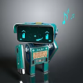 Teal Robot With Screen Face Smiling Expression Star Patterns And Musical Notes