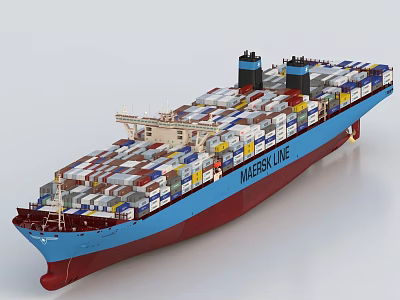 Maersk Line Container Ship Loaded With Multicolored Containers Sailing On Water 3d model