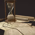 Vintage Decorative Ornament Set with Hourglass Scrolls Old Papers Magnifying Glass and Glasses