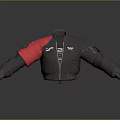 Gray Bomber Jacket With Red Sleeve Zipper Closure And Branded Patches