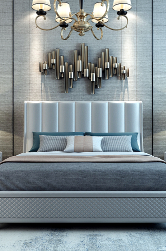 Modern background double bed 3d model