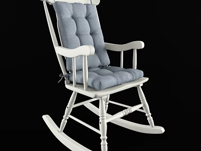 Comfortable Rocking Chair With White Wooden Frame And Light Blue Padded Cushion 3d model