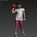 Young woman in white T-shirt and pink leggings holding red ball on light floor