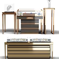 Modern Jewelry Display Shelves with Glass Cases Metal Frames Drawers Logo and Displaying Rings Necklaces