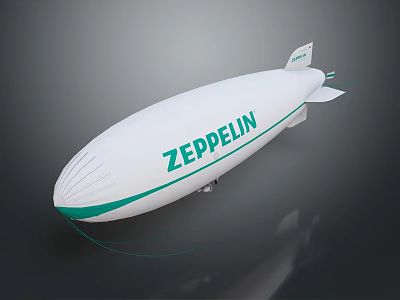 Modern White Zeppelin Airship With Green Stripes And Brand Logo Design 3d model