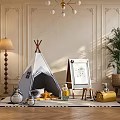 Cozy Playroom Interior With Tepee Tent Easel Stuffed Toys And Decorative Walls