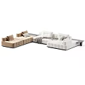 Cozy Modern Sectional Sofa With Pillows Throw Blankets In White And Brown Tones