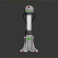 Futuristic Cylindrical Sci Fi Device With Green Glowing Tube Red Accent Dome And Silver Stand
