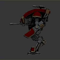Detailed Red Mech Robot With Armored Body And Golden Accents