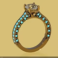 Stunning Statement Ring with Large Center Diamond and Blue Side Stones on Golden Band