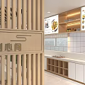 Restaurant Kitchen Interior With Hanging Menu Boards Modern Counter And Tile Wall Design