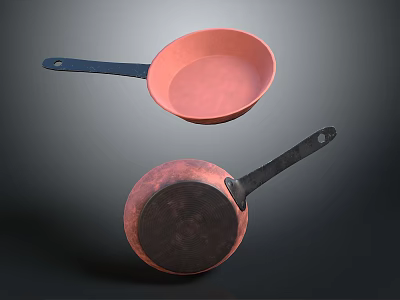 Pink Cooking Pans With Blue And Black Handles For Everyday Kitchen Use 3d model