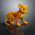 Cute Yellow Spotted Cheetah Cub Toy 3D Model in Standing Pose with Shiny Background