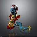 Blue Snake Plush Toy With Red Gold Decorative Headpiece And Yellow Circular Patterns