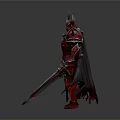 Mythical Spiked Sword With Ornate Details Held By Red Armored Horned Warrior